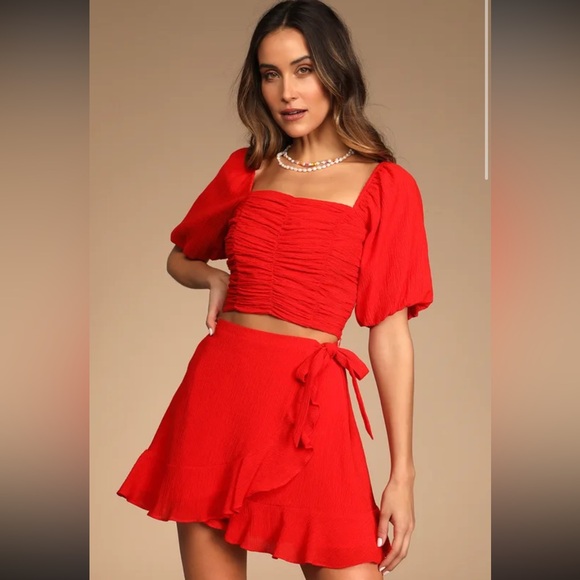 Lulu's Red Ruched Dress - Picture 1 of 3